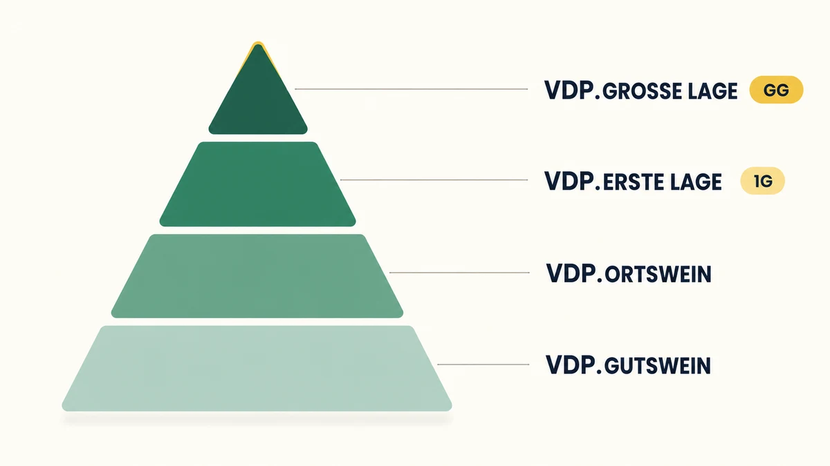VDP-Herkunftspyramide: VDP.GUTSWEIN, VDP.ORTSWEIN, VDP.ERSTE LAGE (1G), VDP.GROSSE LAGE (GG)